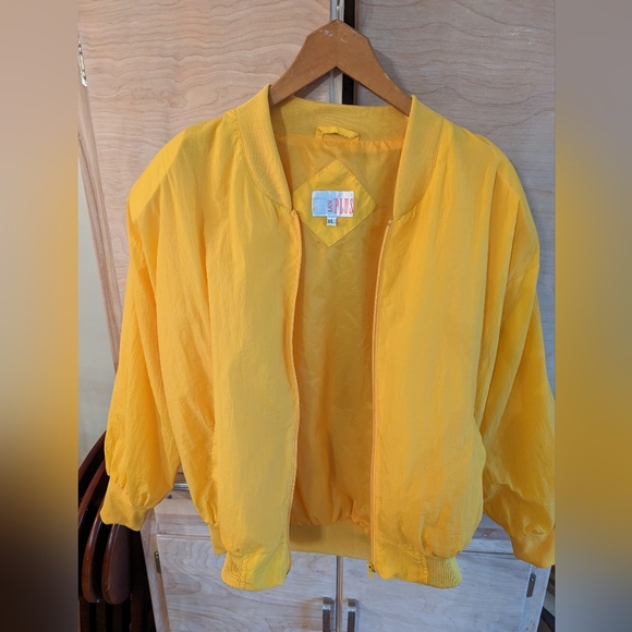 Ladies Bright Sunshine Yellow Bomber Style Nylon Jacket - Picture 2 of 5